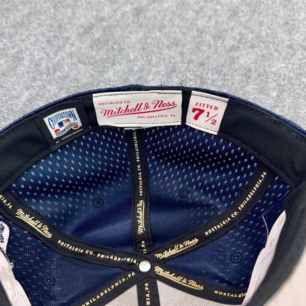 NY Yankees Hat Fitted 7‎ 1/2 M&N Blue Mesh BP 75th Side Patch 3D Team Logo Cap - Picture 7 of 10